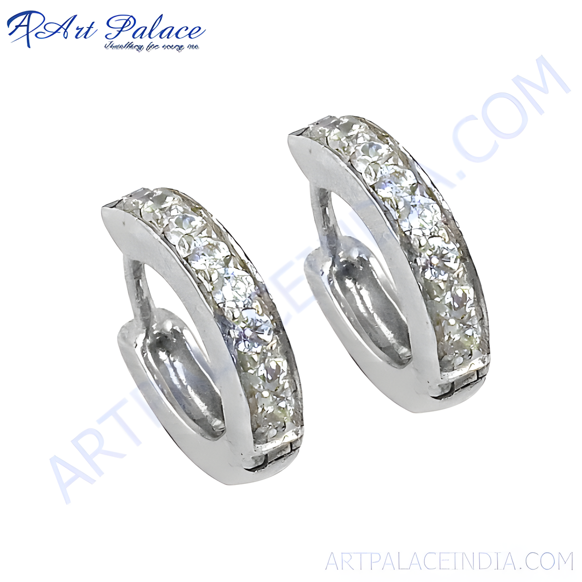 Silver hoop earrings with sparkling cubic zirconia gemstones, perfect for women's fashion and gifting