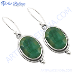 Load image into Gallery viewer, 925 sterling silver drop earrings with oval cut green emerald gemstones.
