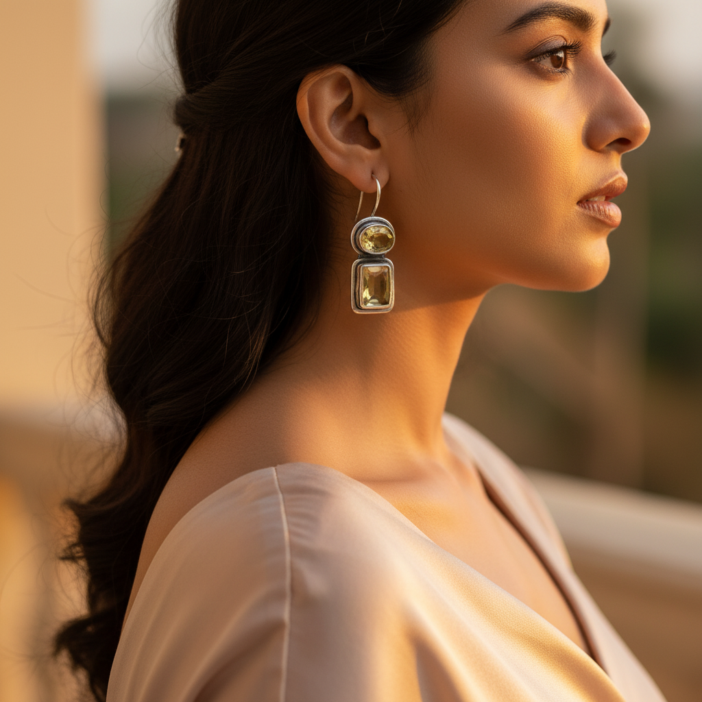 925纯银黄水晶宝石耳环 | 女士珠宝礼品