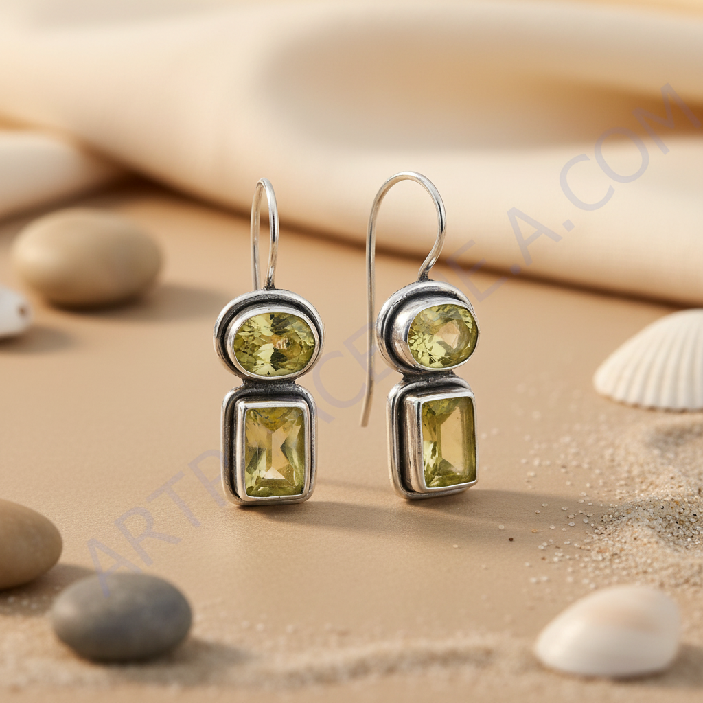 925纯银黄水晶宝石耳环 | 女士珠宝礼品