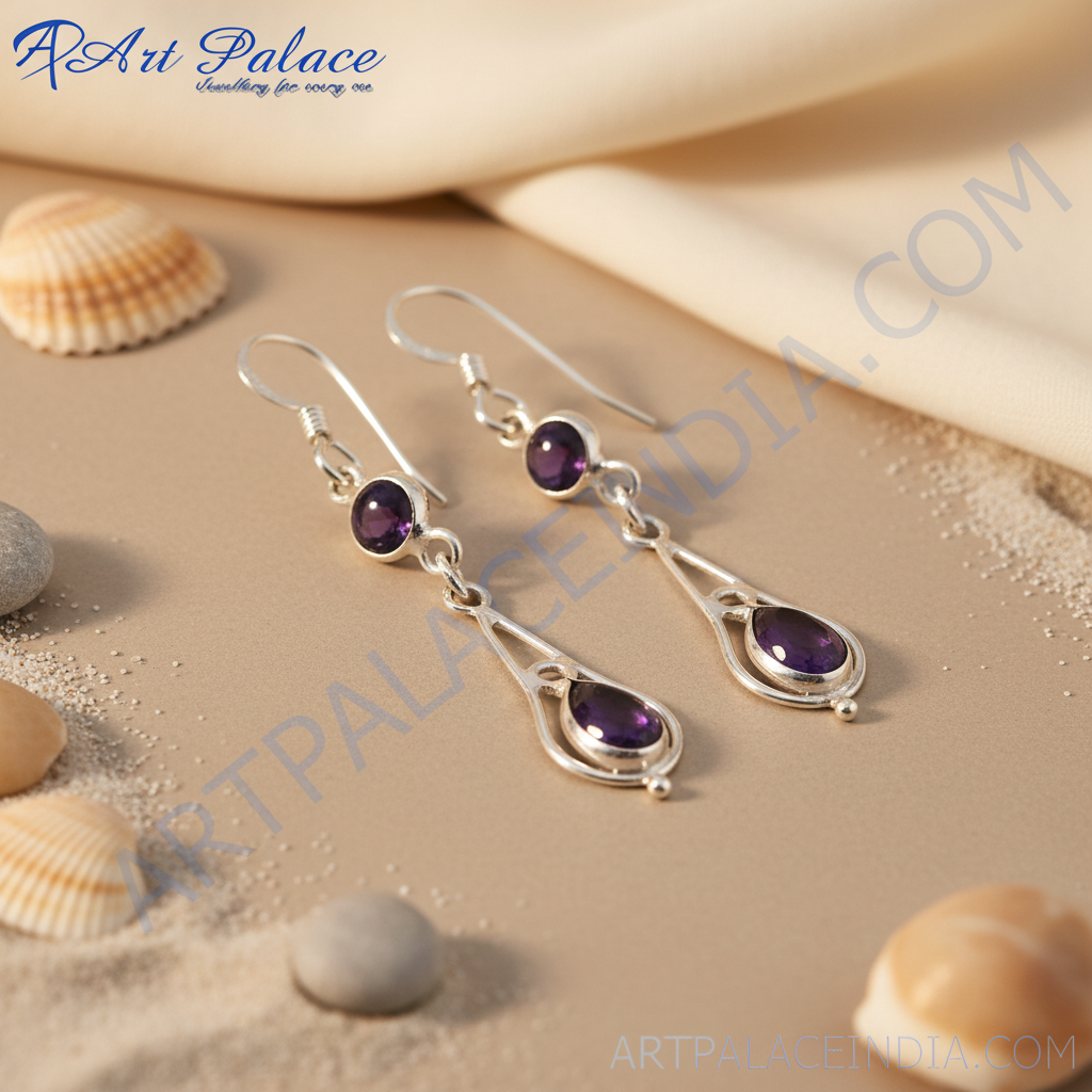 925 Silver Amethyst Drop Earrings for Women | Gemstone Jewelry
