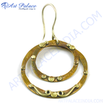 Load image into Gallery viewer, Brass circle drop earrings with gold accents, designed for women&#39;s fashion jewelry.
