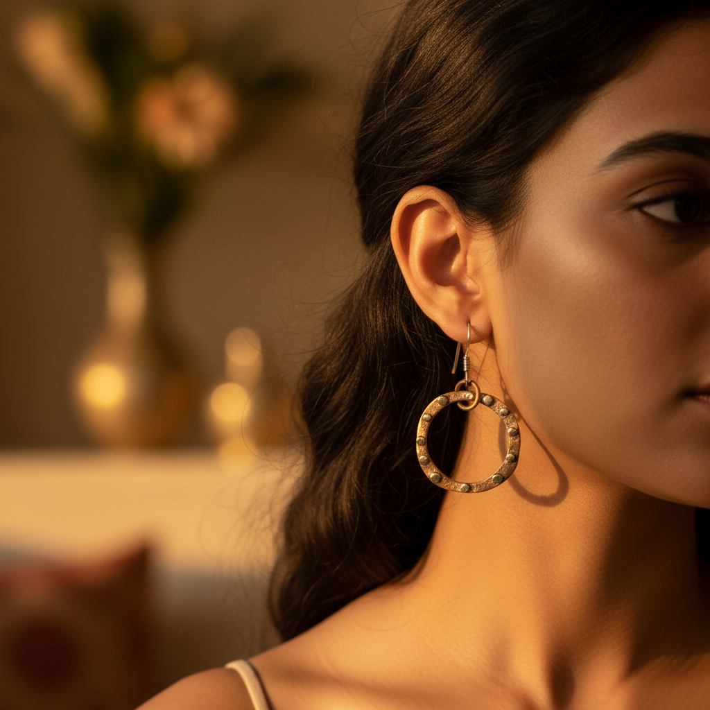 Copper Hoop Earrings with gold plating Accents | Unique Jewelry Gift