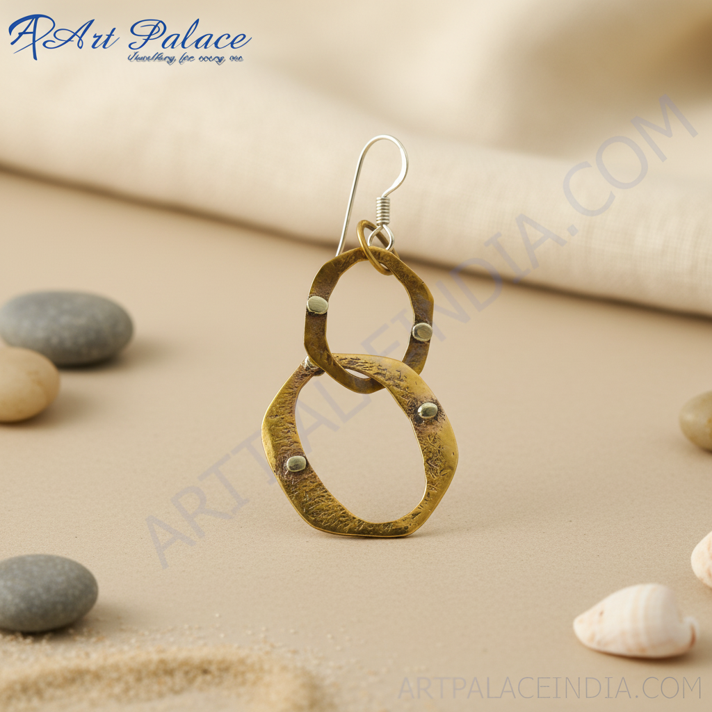 Gold tone textured oval earrings for women | statement jewelry