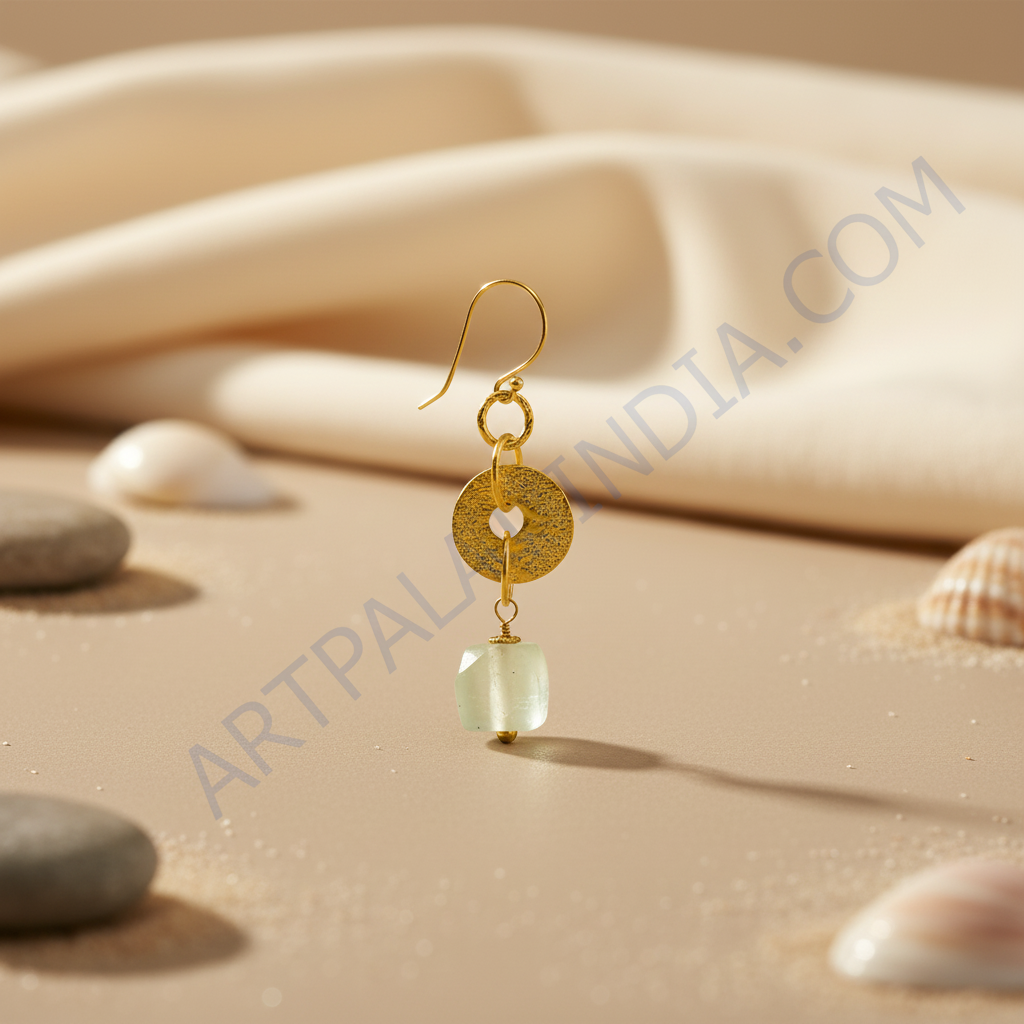 Gold Green Stone Dangle Earrings for Women | Daily Wear Jewelry