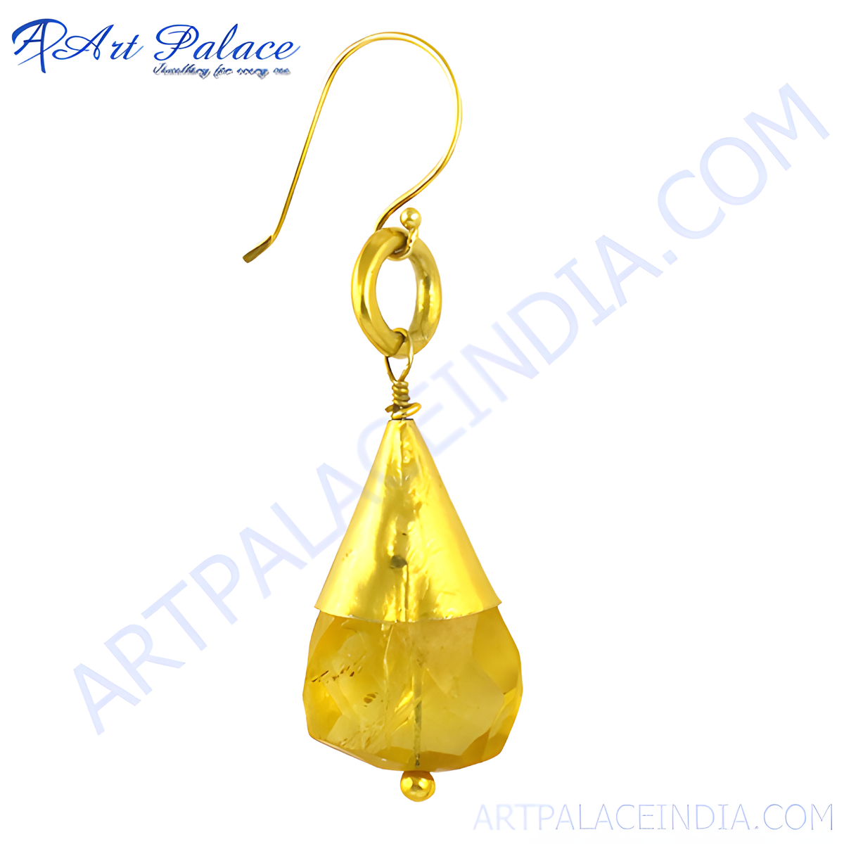 Gold teardrop dangle earrings with a faceted citrine gemstone