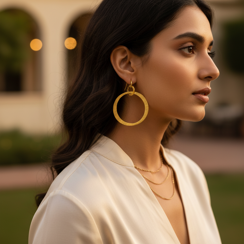 Gold Textured Hoop Earrings for Women | Daily Wear Jewelry