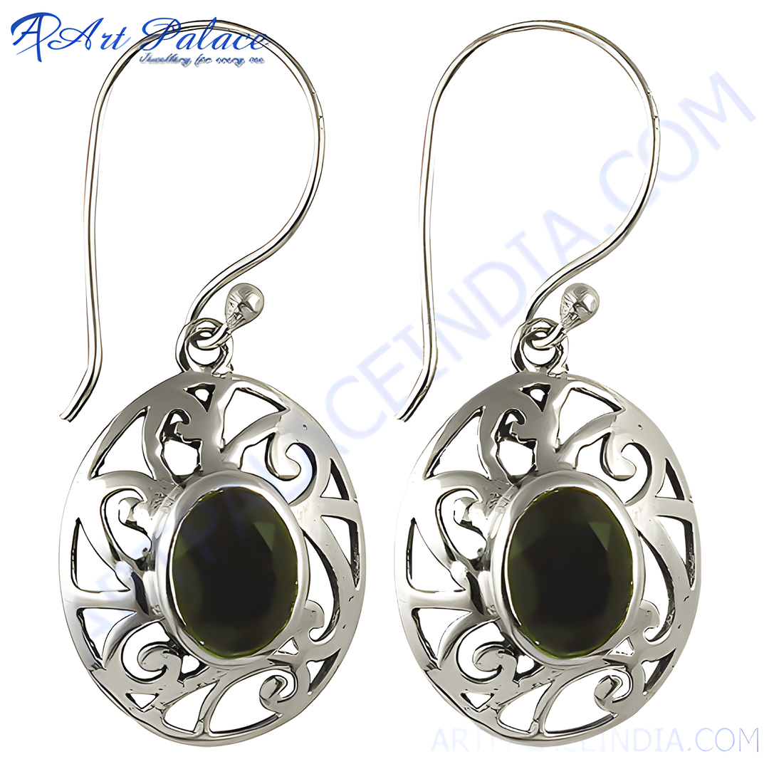 925 sterling silver drop earrings with oval green gemstone detail, perfect for everyday wear.