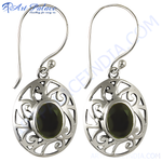 Load image into Gallery viewer, 925 sterling silver drop earrings with oval green gemstone detail, perfect for everyday wear.
