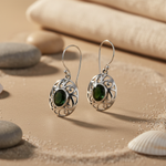 将图像加载到图库查看器中， 925 Silver Oval Green Stone Drop Earrings for Women
