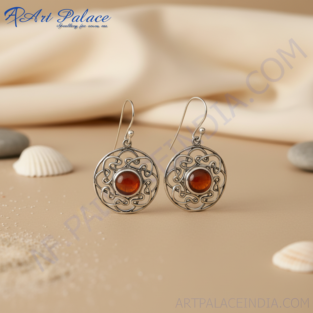 925纯银红玉髓耳环 | 凯尔特结设计，女士款