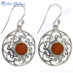 将图像加载到图库查看器中， 925 sterling silver dangle earrings with round carnelian gemstone and celtic knot design.
