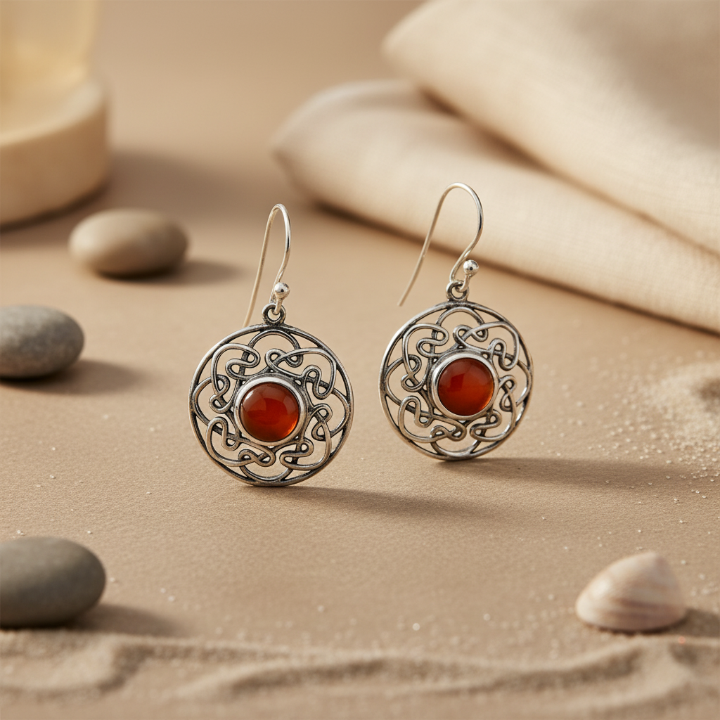925 Silver Carnelian Earrings | Celtic Knot Design for Women