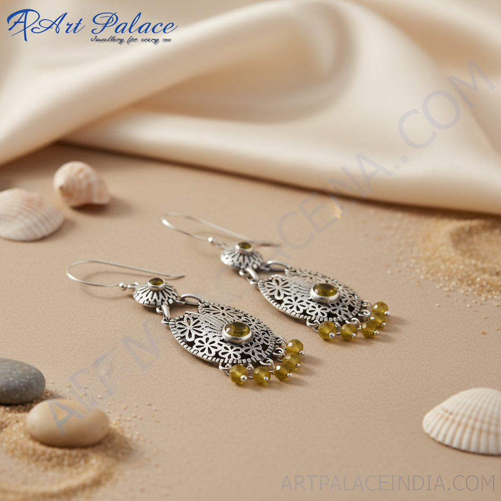 925纯银黄水晶吊坠耳环（女士款）| 礼品首饰