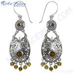 将图像加载到图库查看器中， 925 sterling silver dangle earrings with citrine gemstones and intricate openwork design
