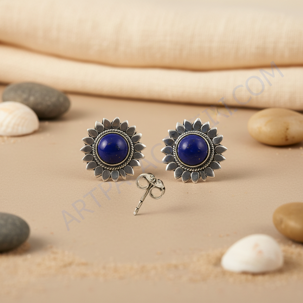 925 Silver Lapis Lazuli Stud Earrings for Women | Gift