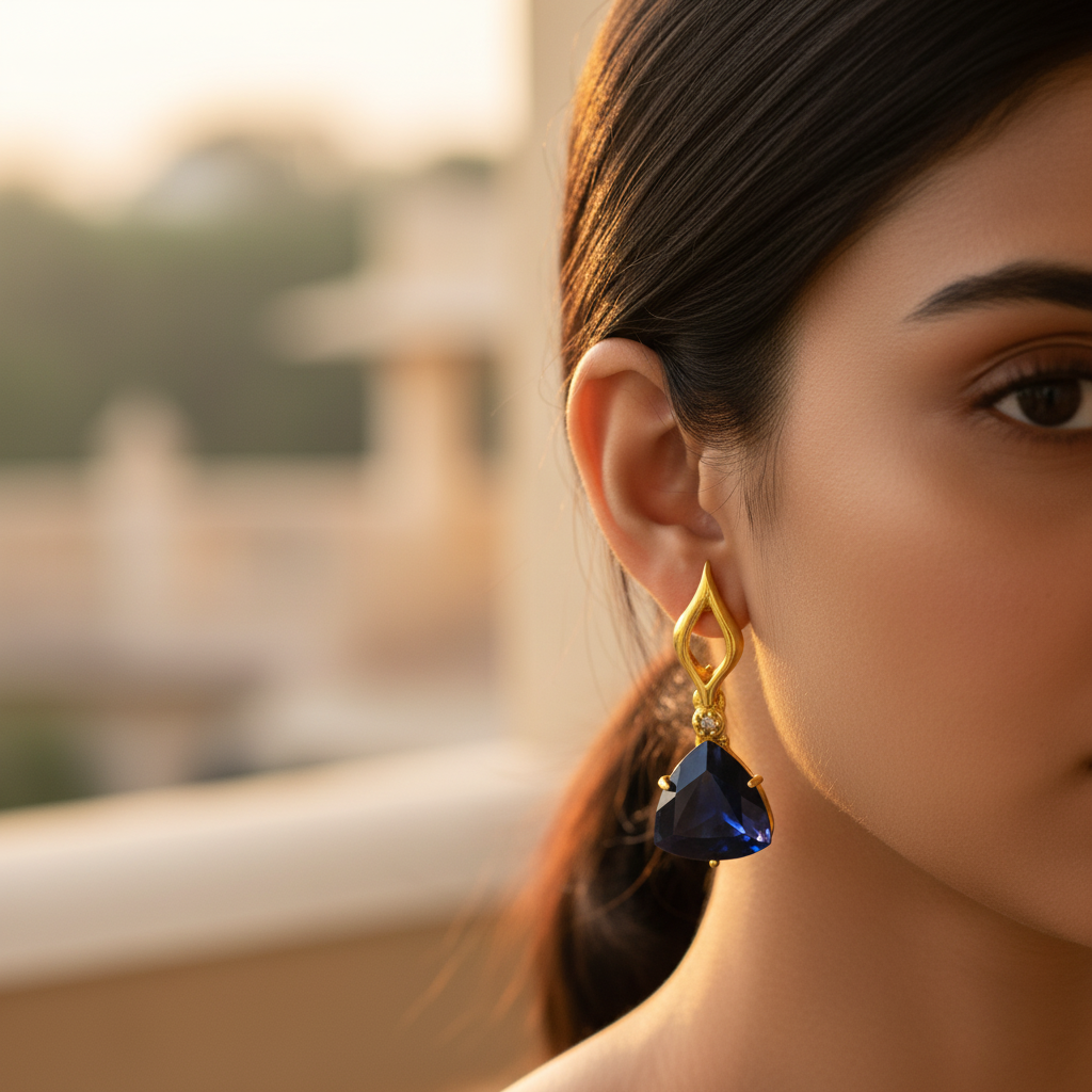 Gold triangle stone earrings for women | fashion jewelry