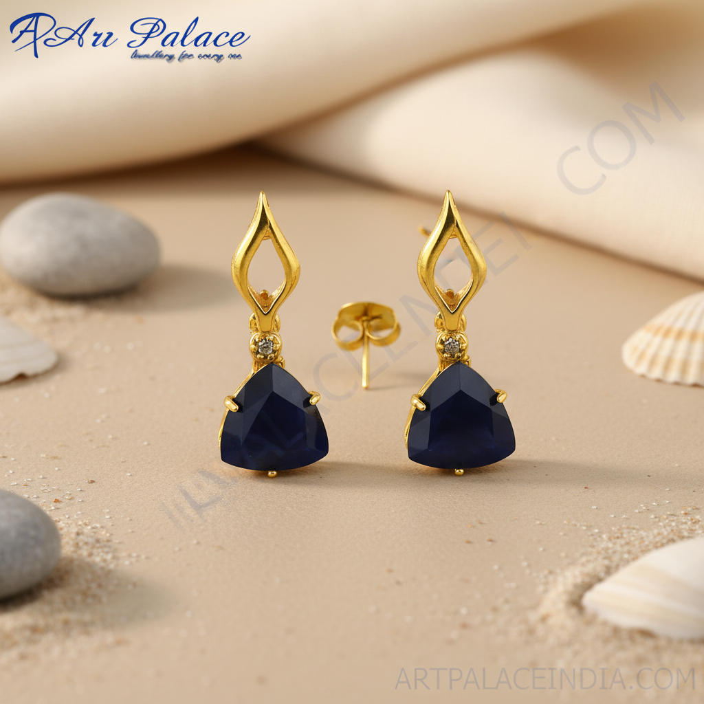Gold Triangle Stone Earrings for Women | Fashion Jewelry