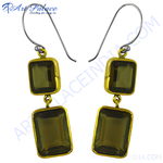 Load image into Gallery viewer, Gold plated drop earrings featuring rectangular smokey quartz gemstones, elegant design for women
