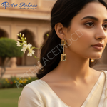 Load image into Gallery viewer, Gold Citrine Drop Earrings | Rectangular Stone Dangle Jewelry
