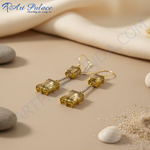 Load image into Gallery viewer, Gold Citrine Drop Earrings | Rectangular Stone Dangle Jewelry
