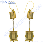 Load image into Gallery viewer, Gold drop earrings with rectangular citrine gemstones and gold detailing.
