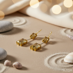 Load image into Gallery viewer, gold plating Citrine Drop Earrings | Rectangular Stone Dangle Jewelry
