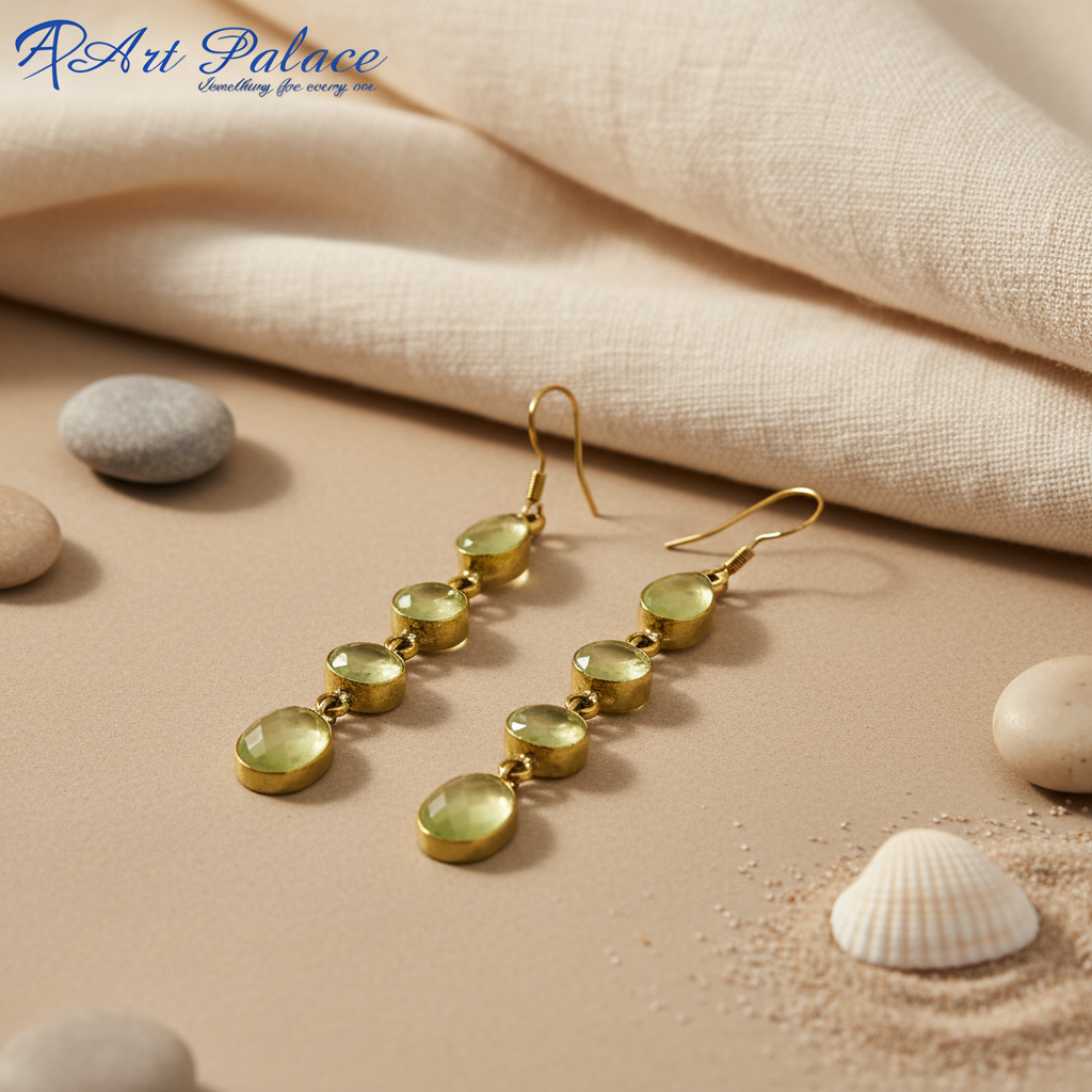 Gold peridot dangle earrings for women | gemstone jewelry