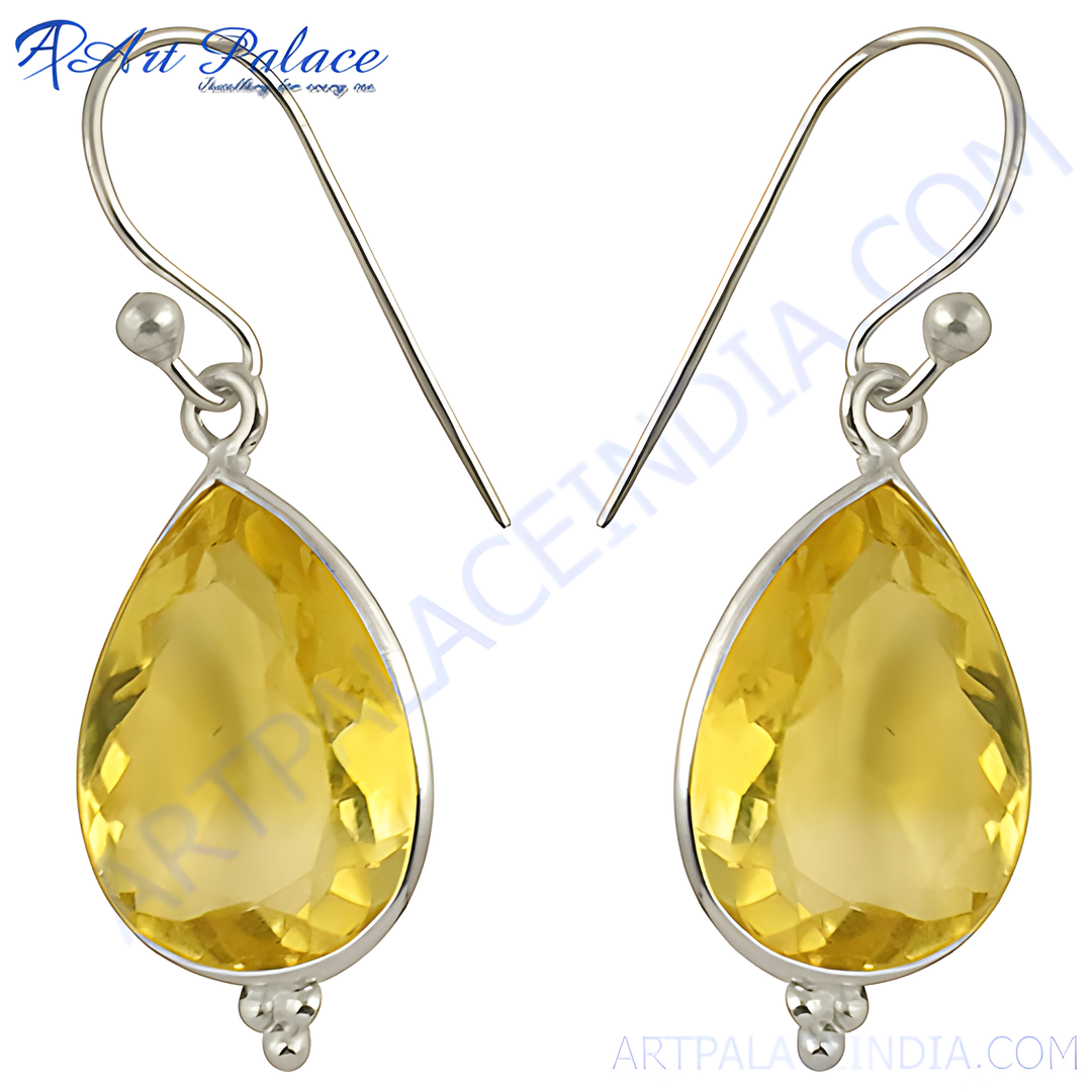 925 sterling silver teardrop earrings with a vibrant yellow citrine gemstone, ideal for women.