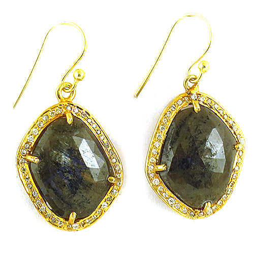 gold plating Labradorite Earrings with Diamonds for Women | Gift Jewelry