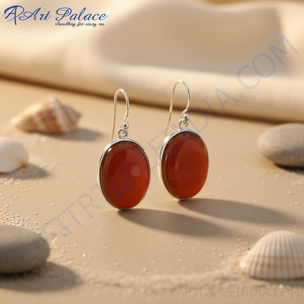 925纯银玛瑙椭圆形耳环（女士款）| 宝石首饰