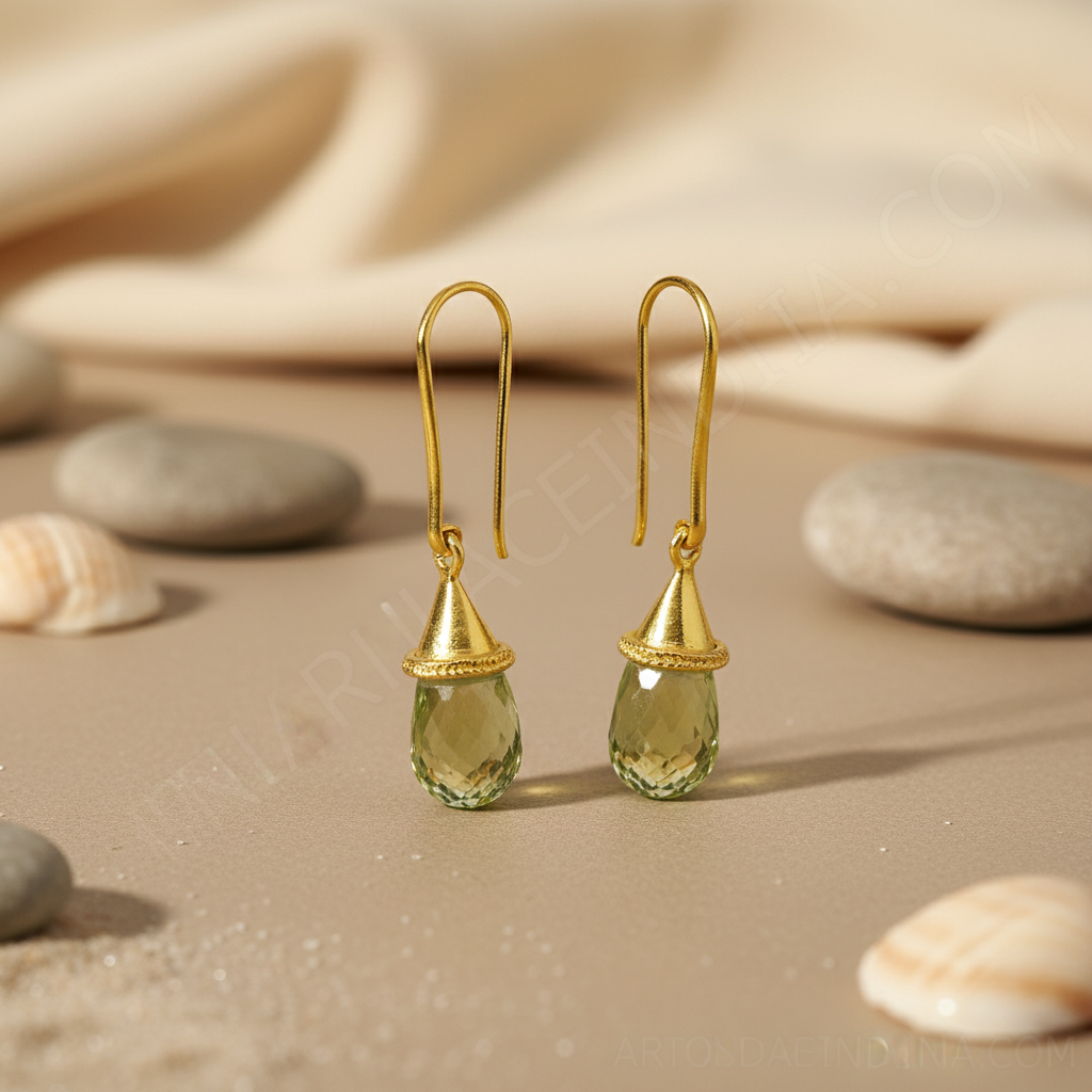 gold plating Green Amethyst Dangle Earrings for Women | Gift Jewelry