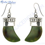 Load image into Gallery viewer, 925 sterling silver dangle earrings featuring natural green jade gemstones.
