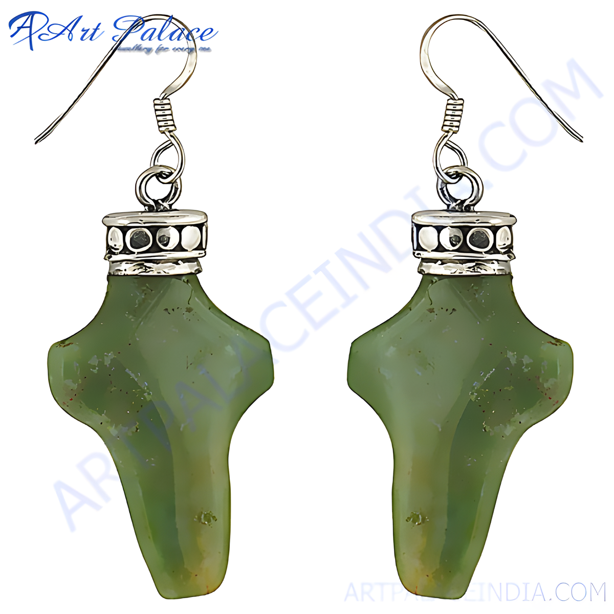 Sterling silver drop earrings featuring green jade gemstones for women