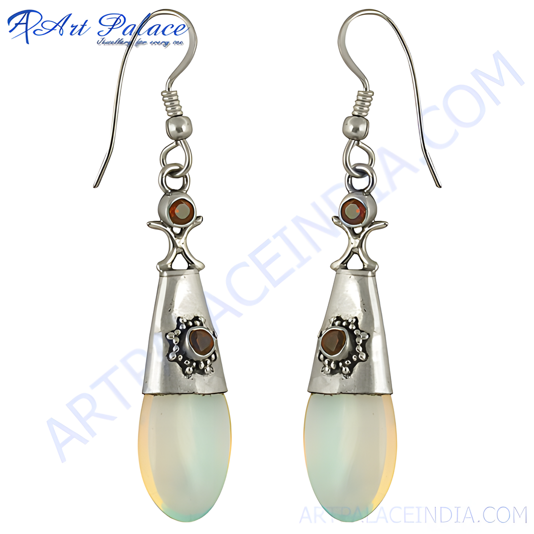925 sterling silver dangle earrings with opalite gemstone drops and silver hooks