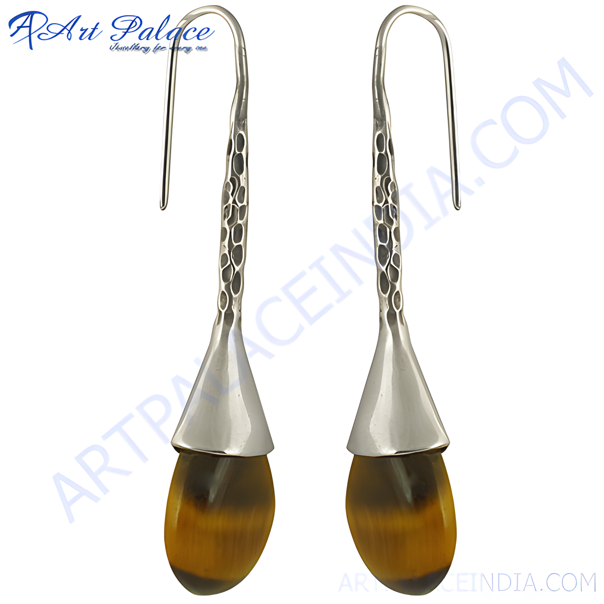 925 silver drop earrings featuring tiger eye gemstones with a teardrop shape and silver detailing