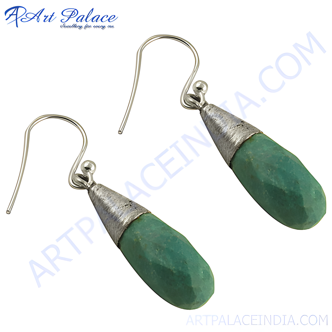 925 sterling silver drop earrings with faceted green gemstones, a beautiful and elegant jewelry piece.