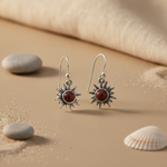 将图像加载到图库查看器中， 925 Silver Sunburst Earrings with Red Gemstone | Women's Jewelry
