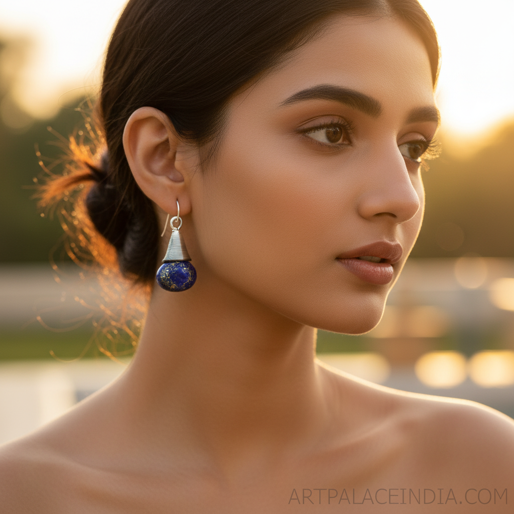 女士银色青金石水滴耳环 | 宝石首饰