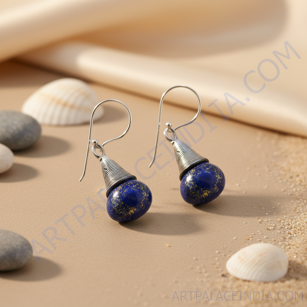 Silver lapis lazuli drop earrings for women | gemstone jewelry