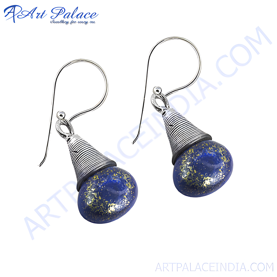Sterling silver drop earrings featuring lapis lazuli gemstones with gold plating flecks, ideal for women