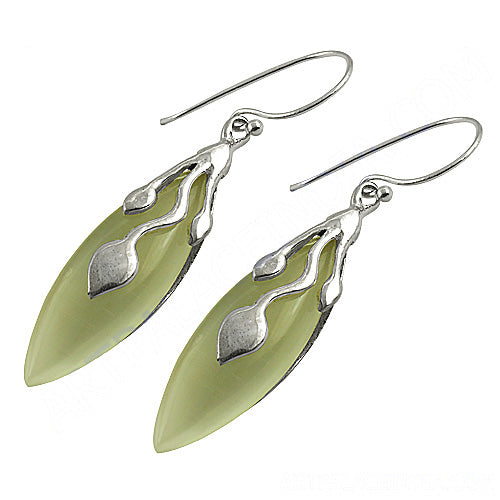 Silver Drop Earrings with Green Stone | Elegant Jewelry Gift