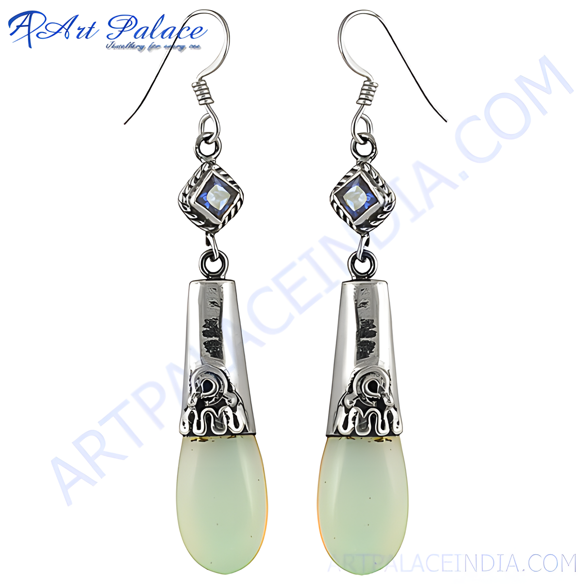 925 sterling silver dangle earrings with light green gemstone drops for women