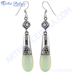 Load image into Gallery viewer, 925 sterling silver dangle earrings with light green gemstone drops for women.
