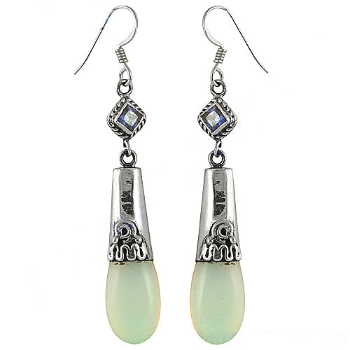 925 Silver Green Gemstone Dangle Earrings | Women's Jewelry