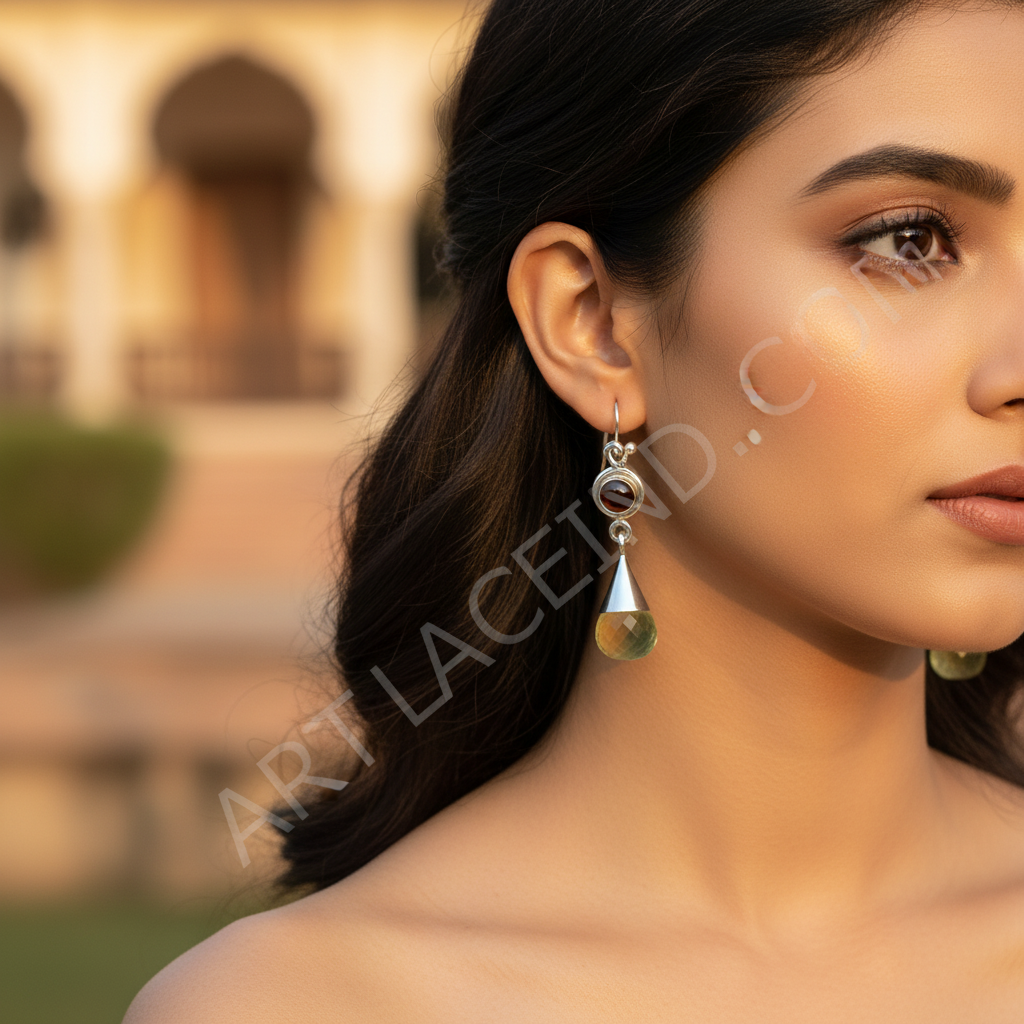 925纯银黄水晶宝石吊坠耳环（女士款）