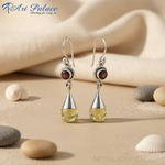 将图像加载到图库查看器中， 925纯银黄水晶宝石吊坠耳环（女士款）
