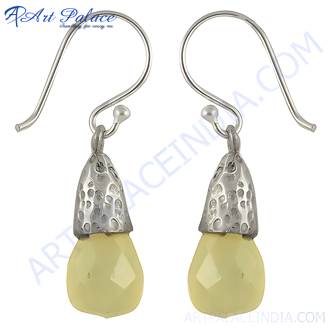 925 sterling silver drop earrings with faceted lemon quartz gemstones, yellow color