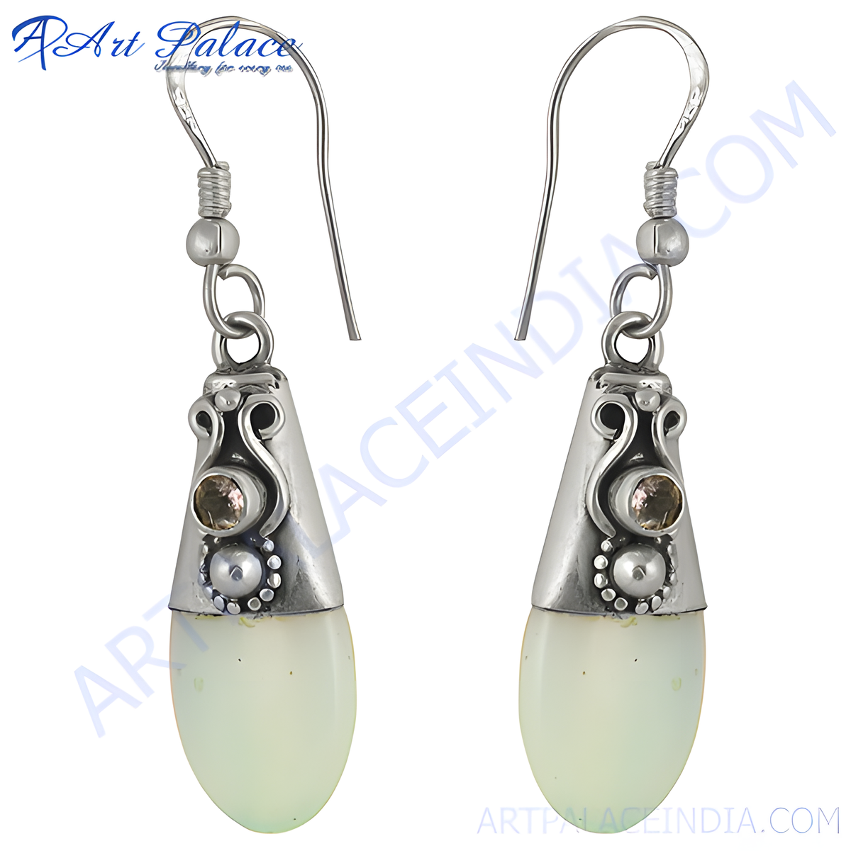 925 sterling silver drop earrings with a teardrop shaped green gemstone