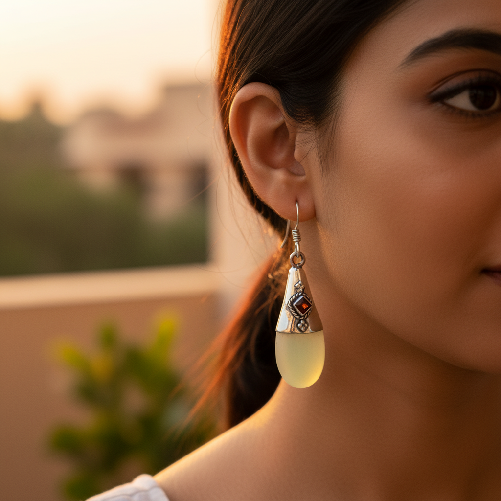 925 silver garnet drop earrings for women | daily wear